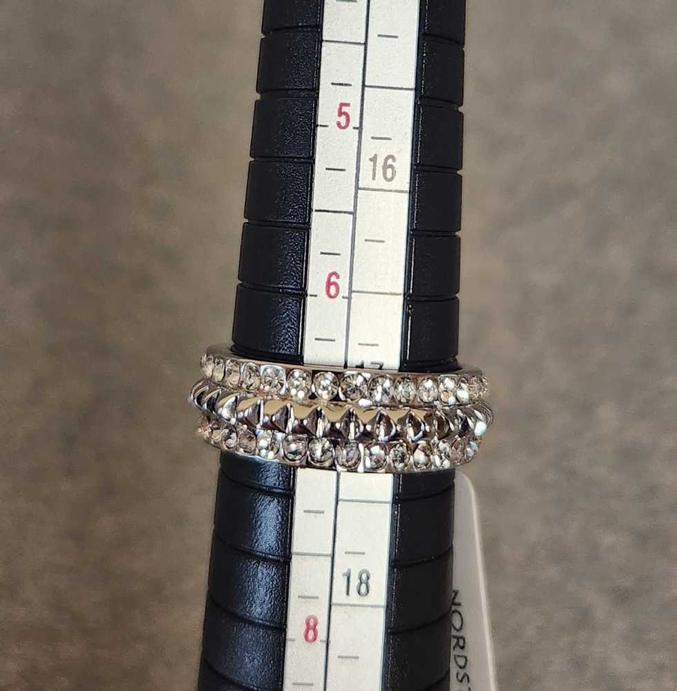 All Saints Silver Crystal Stacked Ring